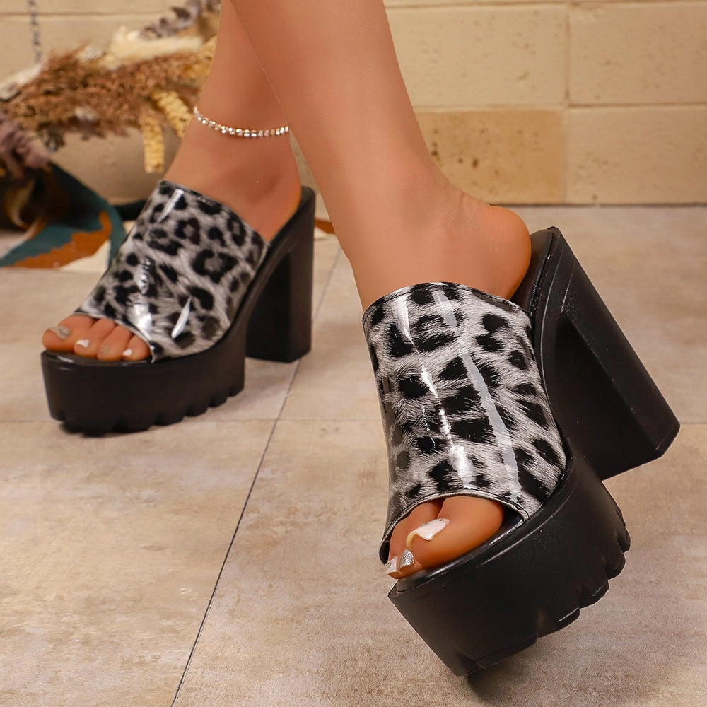 Export  summer new arrival leopard print sandals women's thick heel waterproof platform high heel thick solesexy catwalk shoes sandals