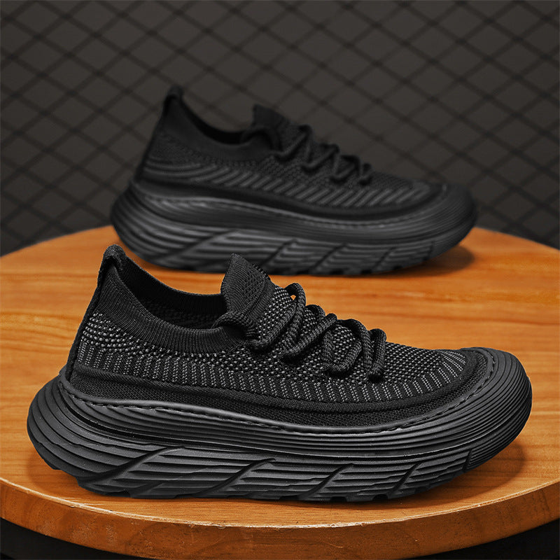 Men's summer breathable mesh casual sneakers, slip-on soft sole black flat sock shoes, trendy footwear