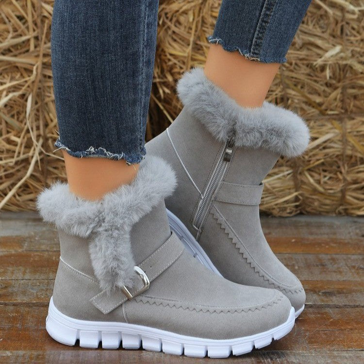 Foreign trade large size autumn and winter women's snow boots Korean version thickened color short boots velvet warm flat bottom boots side zipper