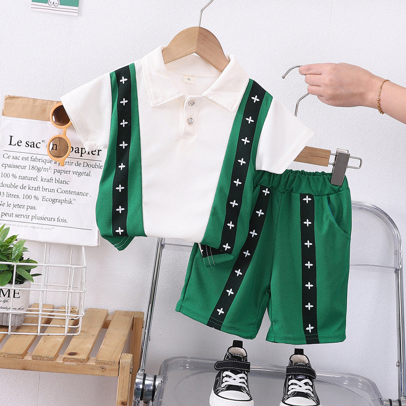 boys short-sleeved suit summer wear new arrivalkidsfashionable polo shirt baby t-shirt shorts two-piece set