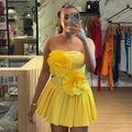 European and american women's clothing  summer new sweet and fresh large chest flower decoration tube top high waist a-line dress short skirt