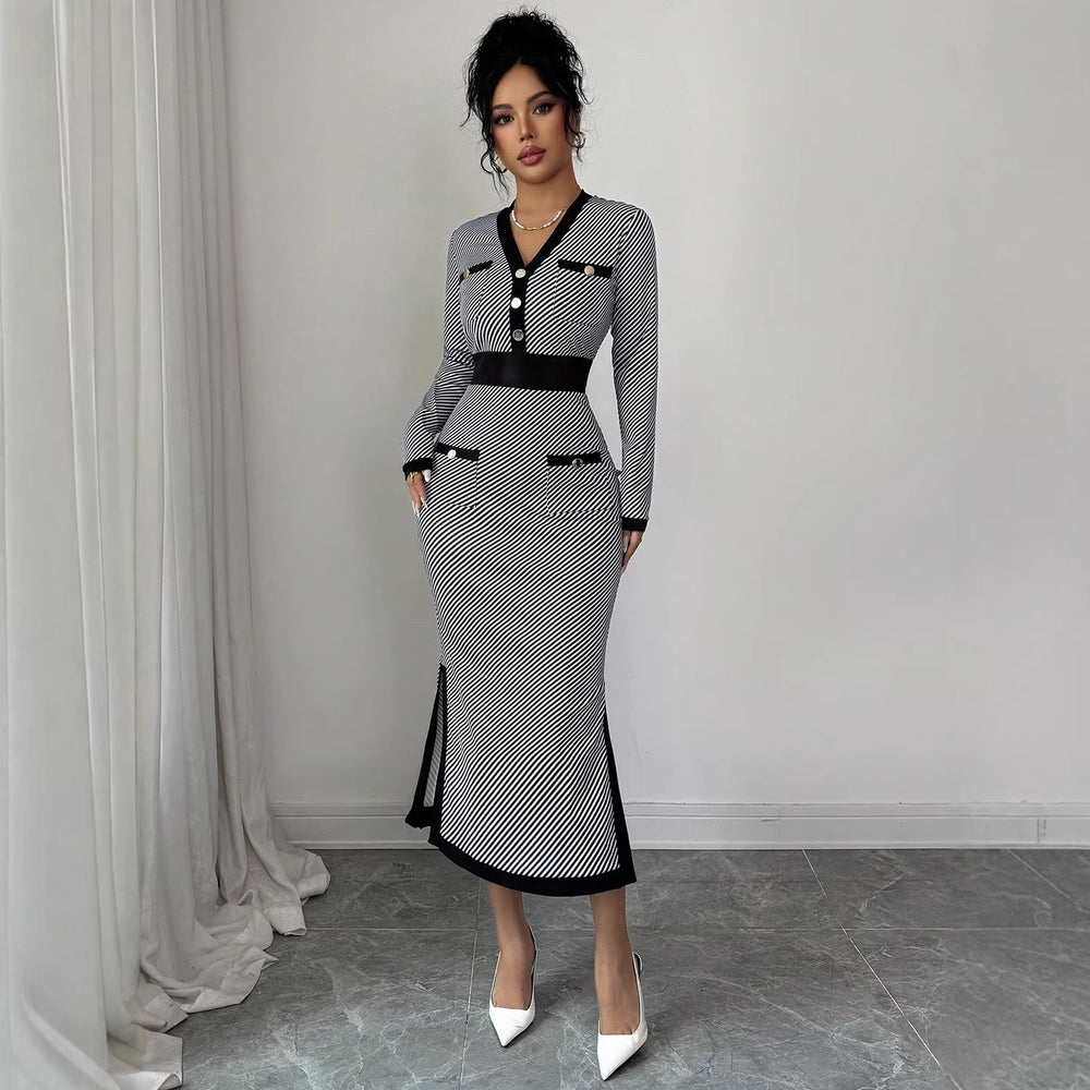 fashion  new arrival: chic & sophisticated v-neck black knit dress -  spring collection