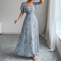 cross-border european and american women's clothing: new summer collection - elegant printed ruffle sleeve slim-fit dress, perfect for vacation