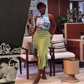 European and american cross-border women's fashion:  early autumn new sleeveless round neck bodycon top and asymmetrical midi skirt two-piece set