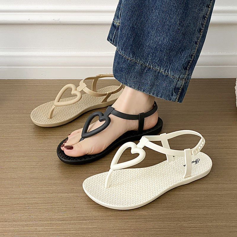 new arrival women's summer outwear non-slip heartflats beach one-piece flip-flop women's sandals