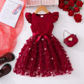 Girls' dress for toddlers and young children, corset-style dress with 3d butterfly flutter sleeves