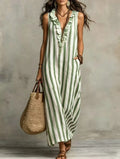 european and american independent station   spring summer new bohemia flying sleeves printing stripes long