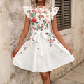 European and american   new fashion casual versatile butterfly print short sleeve v-neck dress
