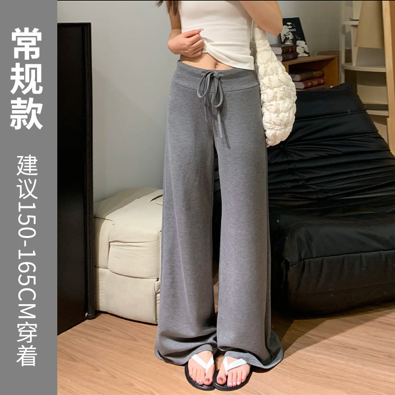 Navy blue wide-leg pants for women - autumn collection, lightweight high-waisted, drapey, slimming, loose fit, straight leg, casual sweatpants/sports pants (suitable for summer)