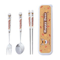 Creative little rabbit stainless steel tableware household ceramic children's dinnerware three-piece set cartoon portable fork, spoon, and chopsticks set