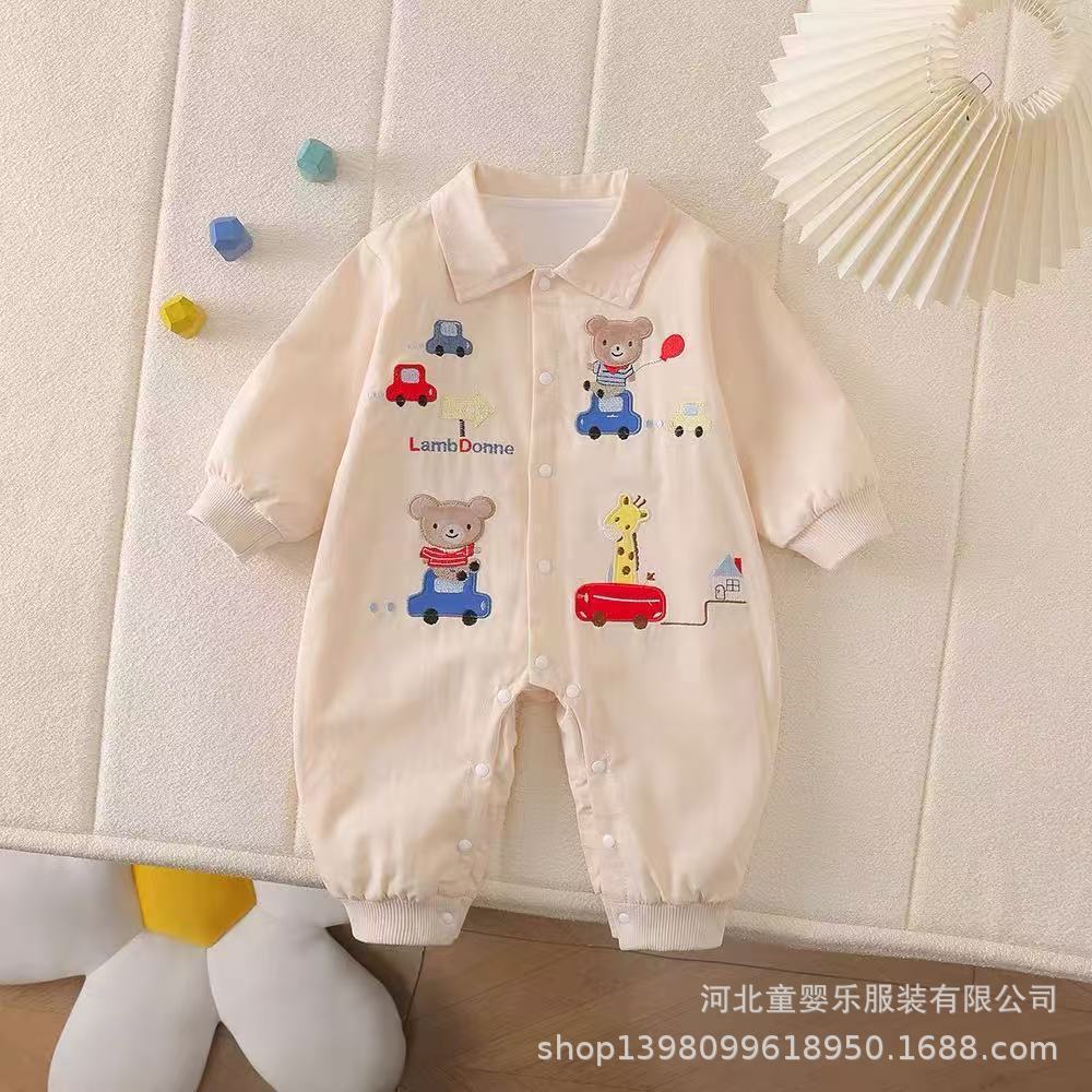 Spring & fall onesie baby cartoon baby clothes long sleeves khaki outing clothes stylish cute super cute crawling clothes khaki