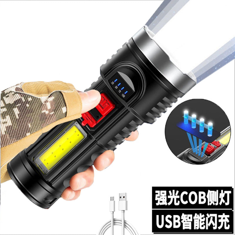 Cross-border new outdoor portable strong light flashlight USB charging OSL highlight mobile COB power LED flashlight
