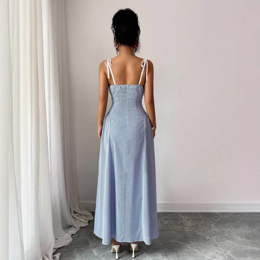 high-end, atmospheric summer dress: lace-trimmed, two-piece look, spaghetti strap maxi dress for women