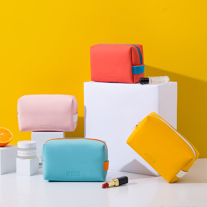 Popular Color PU Cosmetic Bag Portable ins Wind Cute Hand Wash Bag Waterproof Travel Cosmetics Storage Bag
