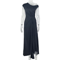 European and american style ins cross-border women's pure color design waist pleated a-line skirt oblique collar sleeveless exposed one-shoulder long dress