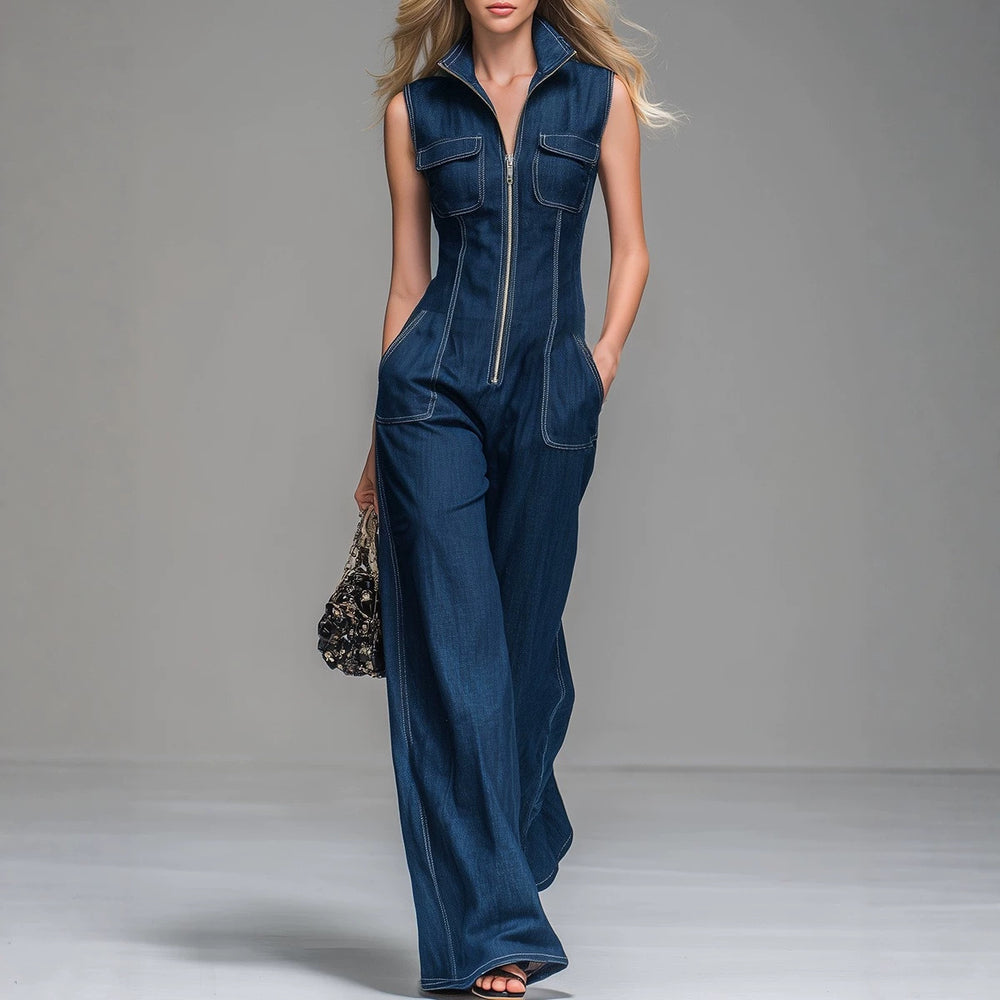 Amazon's new export fashion silm shows body shape fashiontrendy sense denim jumpsuit straight-legpants tight waist