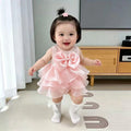 Summer korean style fashionable 100-day celebration princess romper outfit, baby spring clothes, chic mesh bodysuit dress for baby girls