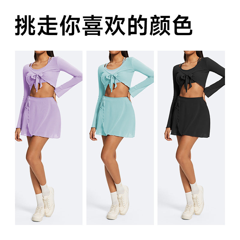 New breathable mesh yoga cover-up top - tie-waist, cropped, slimming, elegant, sleeveless activewear for running and yoga