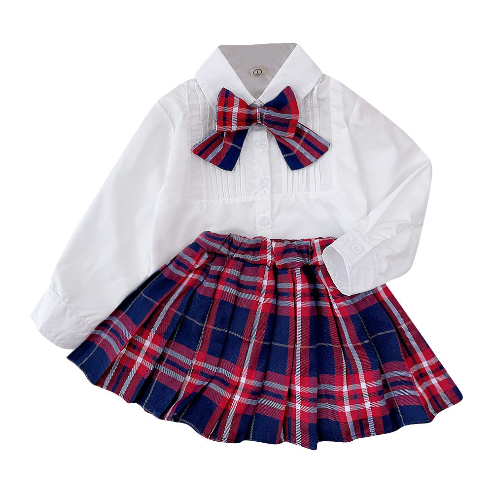 Korean and japanese style spring/autumn new girls' school uniform chic outfit set - girl's preppy blouse & jk skirt two-piece trendy set