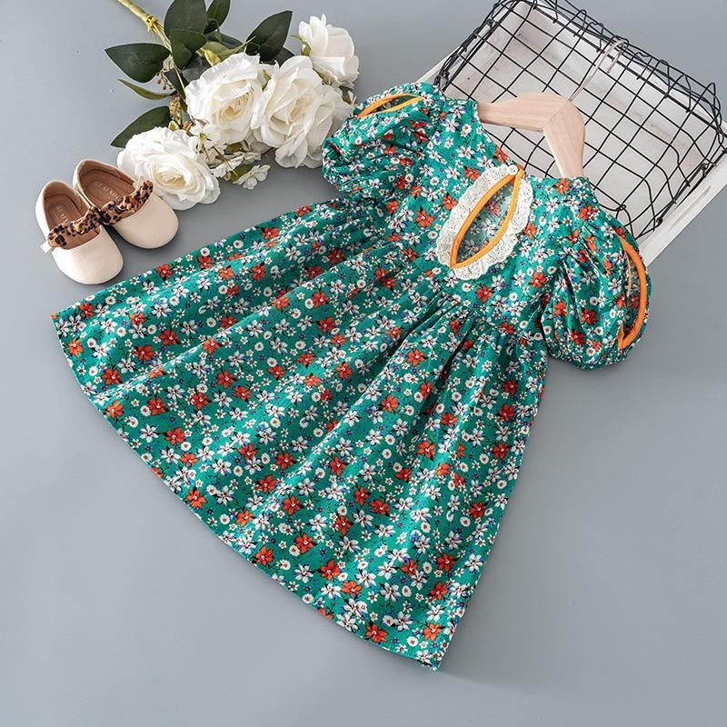 Girls' summer dresses  spring new collection - floral print short-sleeve dress for girls, children's casual dress for babies