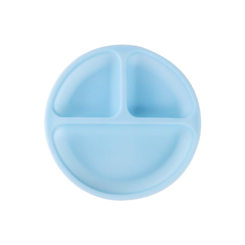 Children's dinner plate silicone grid baby feeding complementary food bowl integrated anti-drop suction cup baby feeding tableware