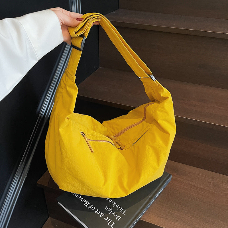 Large capacity fashion casual canvas bag women's versatile minimalist solid color student school crossbody bag lightweight shoulder bag