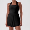 Spring/summer new anti-exposure short-sleeve one-piece tennis skirt - pleated running golf sports skirt - fashionable yoga skirt
