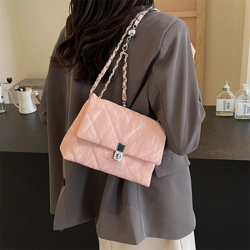 Rhombus embroidery thread small bag 2025 spring and summer new women's bag chain messenger bag solid color simple texture small square bag