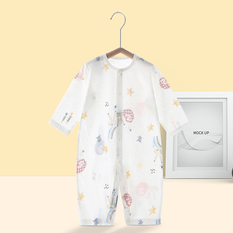 Newborn long-sleeve romper, baby pure cotton pajamas, air conditioning suit, infant lightweight breathable onesie, crawling suit, summer outfit
