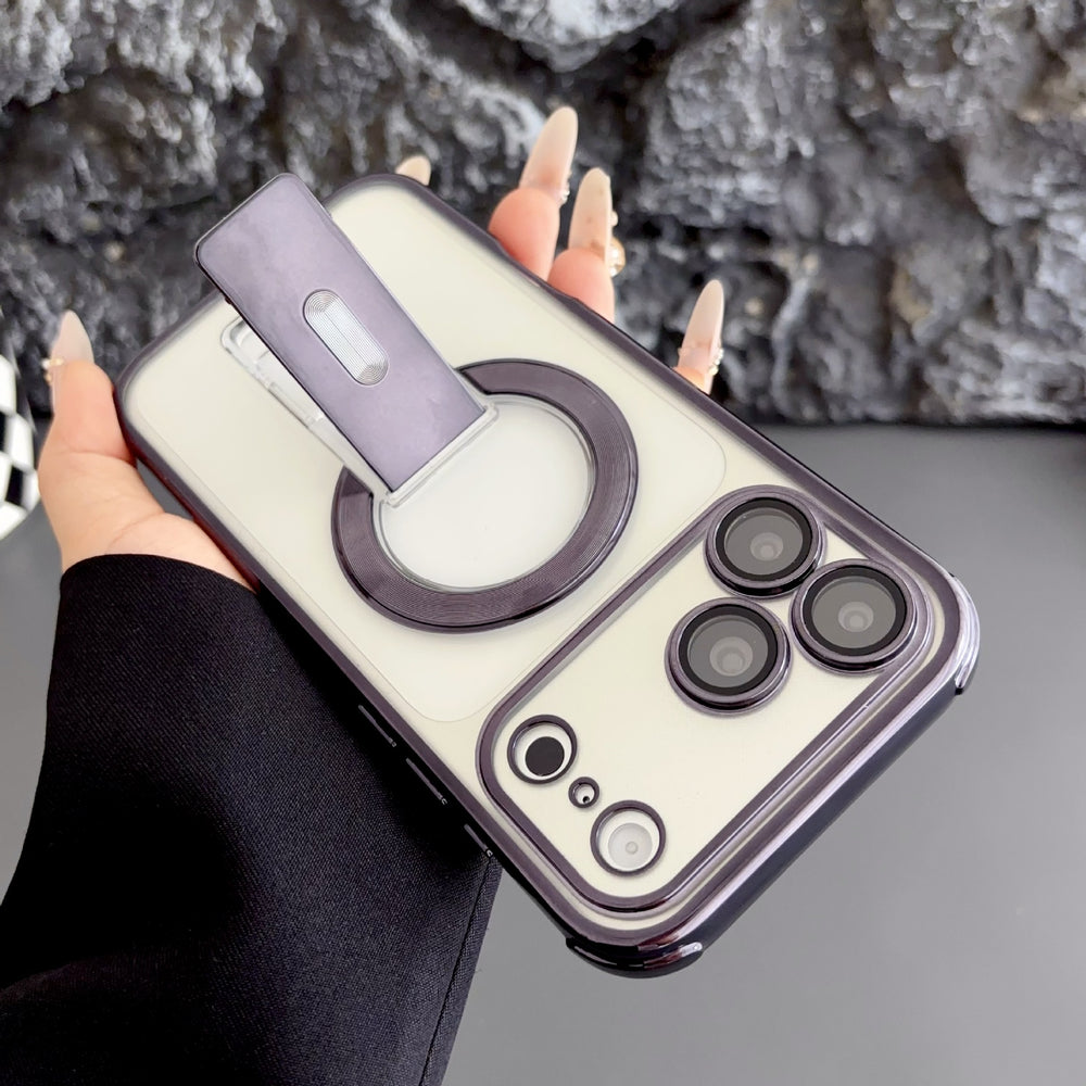 New electroplated invisible magnetic corner stand case for iphone 17 pro max, compatible with iphone 16, drop-proof