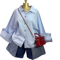 European and american cross-border women's fashion:  summer new arrival - stylish, high-end, collared, loose-fit, blue long-sleeve shirt top