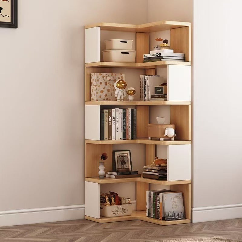 Corner bookshelf floor-standing storage rack home organizer living room corner multi-tier storage shelf simple solid wood bookcase