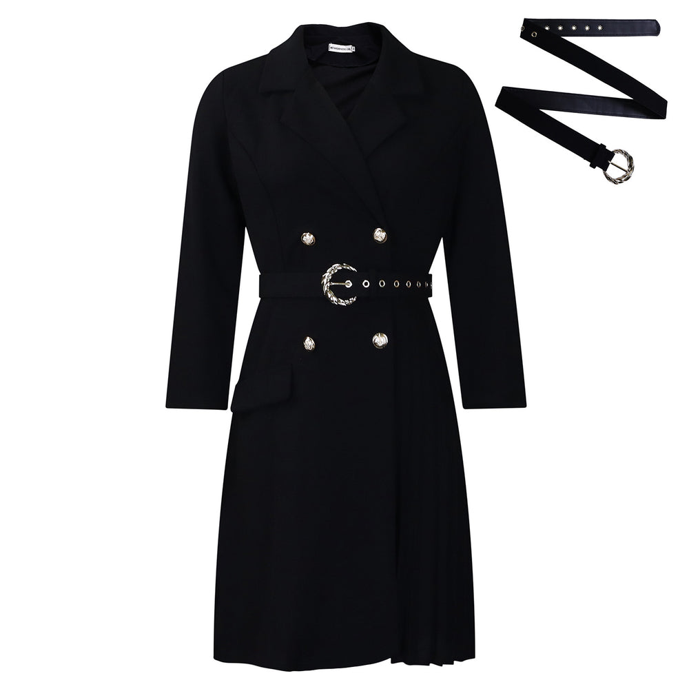 D3284  new arrival: high-waisted, slim-fit, pleated, patchwork midi blazer dress for export