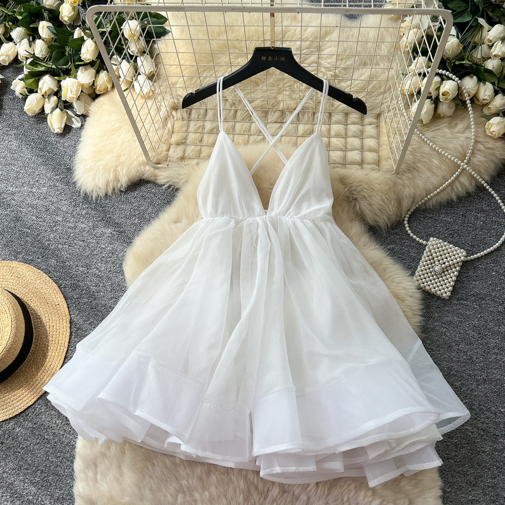Dopamine dress: yellow cami dress for women, summer korean style v-neck backless tie-up a-line dress, slimming vacation style