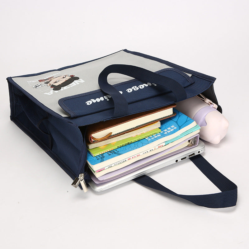 Nezha multi-functional tutoring bag, hand carrying book bag, primary school student boy schoolbag, Aobing textbook test paper storage bag