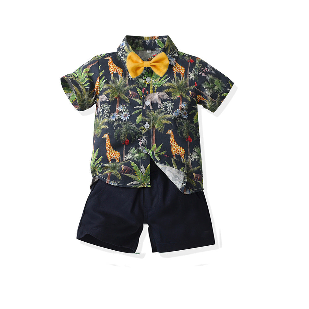 Boys' summer outfit: new stylish floral shirt set for cool and handsome baby boys - trendy short-sleeve shirt for kids, perfect for a chic beach look