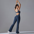 New arrival cross-border pure color beautiful back hip lifting longsilm wide leg jumpsuit sports running fitness jumpsuit yoga wear
