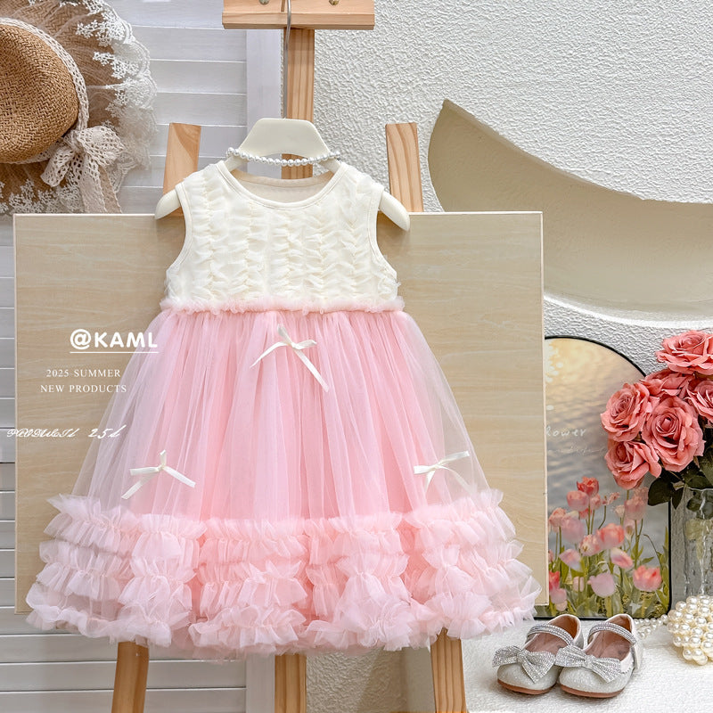 Girls' summer dress : baby girl's formal dress, vest dress, stylish children's mesh sleeveless princess dress