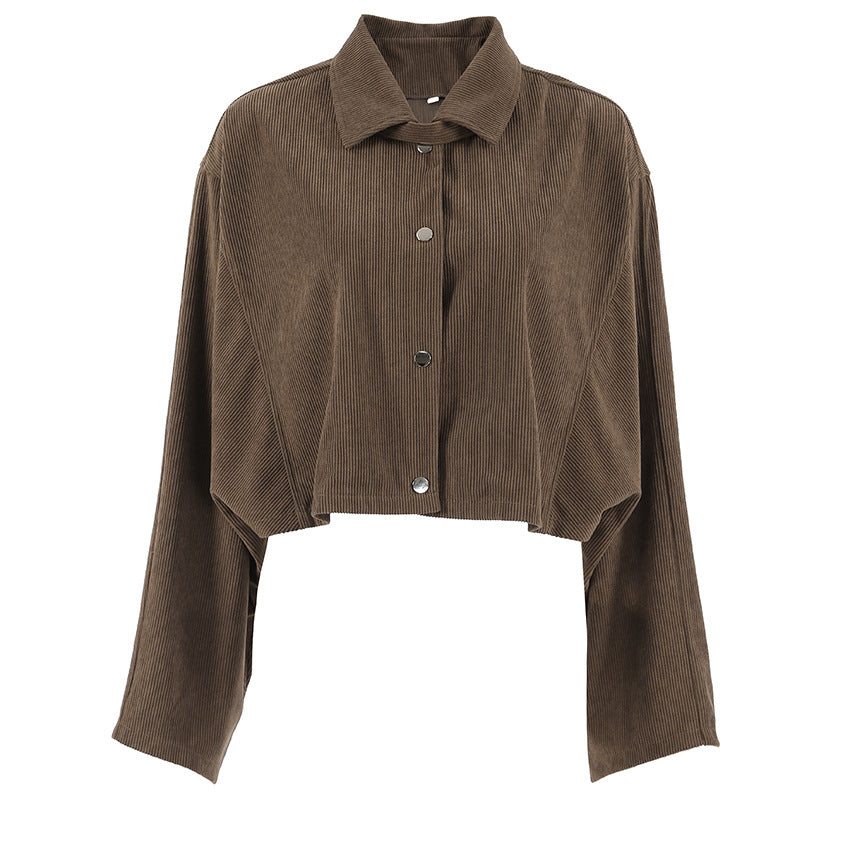 Early autumn coat women's high-end corduroy European and American retro Maillard long-sleeved trendy casual versatile short cardigan