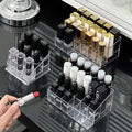Lipstick organizer display case - multi-compartment storage shelf - trendy, girly, transparent design - home cosmetics organizer