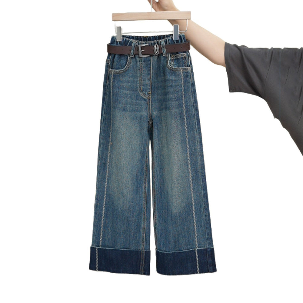 Girls' jeans - spring/autumn collection  - new styles for mid-to-large children - autumn fashionable straight-leg wide-leg pants - kids' trousers
