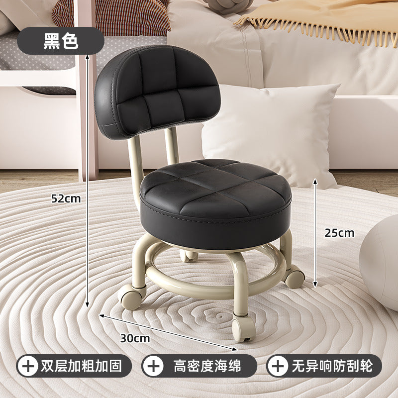 Swivel caster stool, portable shoe-changing stool for doorways, household living room and bedroom rolling stool, low stool with seamless edges, perfect for wiping floors and taking care of kids