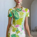 european style vacation dress - round neck short sleeve women's  summer new arrival - slimming mini dress