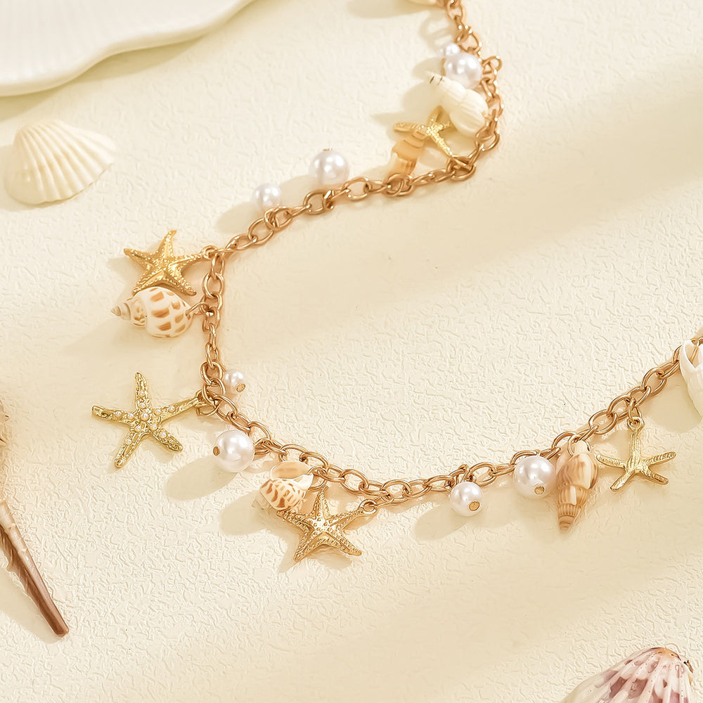 Wholesale seashell waist chain - cross-border, beachy vacation style, starfish accents, niche high-end faux pearl body chain waist accessory