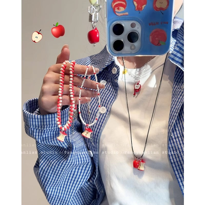 Niche style design summer small fresh apple beaded necklace for women insclassy sense casualfashioneasiest for match clavicle chain