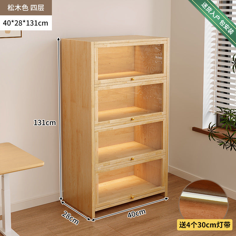 Solid wood dust-proof bookcase integrated against the wall Walnut color storage cabinet Locker Floor storage cabinet Household bookshelf