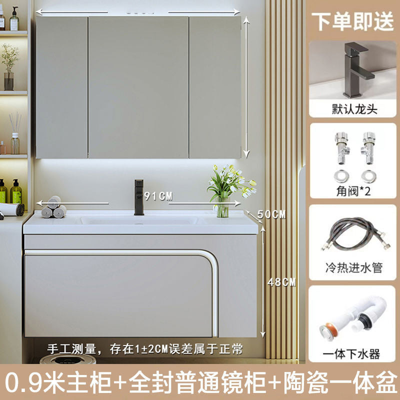 [Customized] Side storage bathroom cabinet ceramic integrated hand wash basin bathroom solid wood bathroom cabinet combination