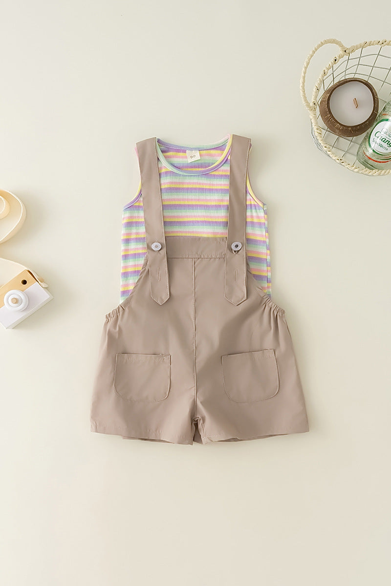 Little girl's summer fashionable korean style two-piece set,  new summer collection, cute children's overalls set
