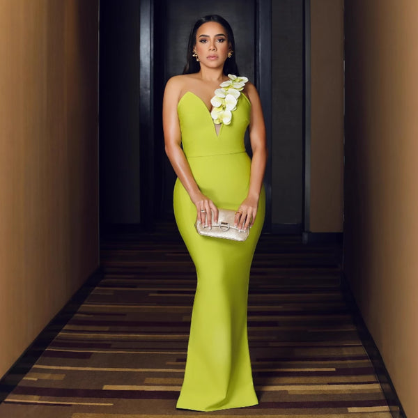 Evening Dress BandageDress Temperament Elegant Flower Shoulder Dress Banquet Party Bandage Dress