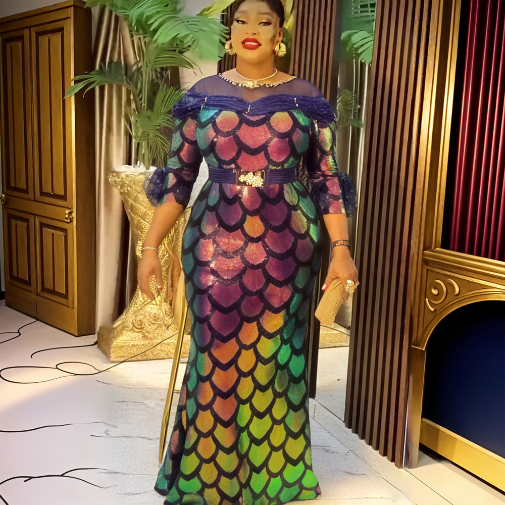 fashionnew arrivalsequin mermaid skirt christmas party dress african women's clothing  plus sizedress